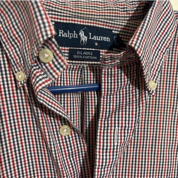 Ralph Lauren Button Down Shirt Men’s M Red Blue Gingham Plaid Cotton Long Sleeve - Picture 3 of 6
